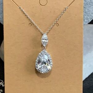 Stauer 925 silver cz teardrop pendant necklace